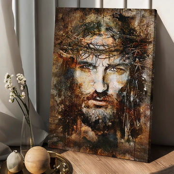 Jesus painting, Crown of thorns, Jesus face - Matte Canvas
