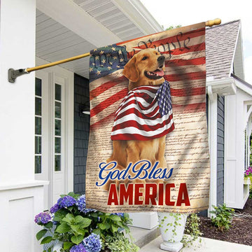 Golden Retriever American Flag God Bless America - House Flag