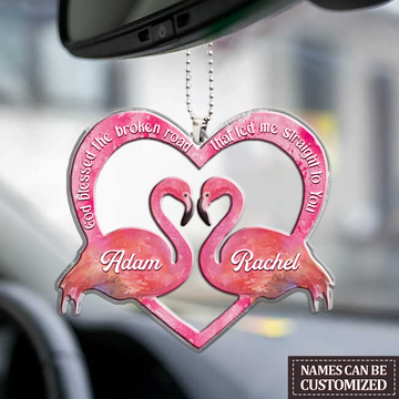 Flamingo Couple Heart God Blessed Personalized Name - Two Sided Ornament