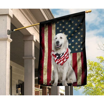 Patriotic Great pyrenees Happy Independence Day - House Flag