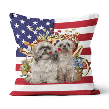 FLOWERS AND SHIH TZU GIFT FOR YOU Canvas Pillow
