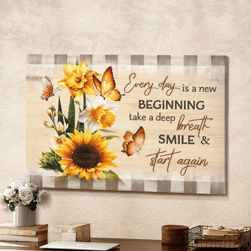 Every day is a new beginning butterfly sunflowers - Matte Canvas