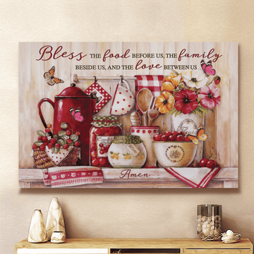 Butterfly kitchen utensils and tools bless the food before us - Matte Canvas