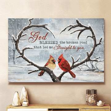 Cardinal Winter Landscape God Blessed The Broken Road That Led Me Straight To You - Matte Canvas