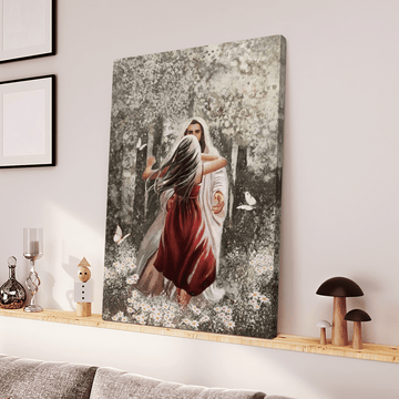 Jesus Hugging Beautiful Girl Into the arms of Jesus - Matte Canvas