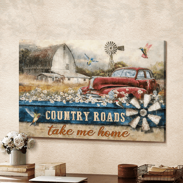 Country roads take me home Hummingbird Old car- Matte Canvas