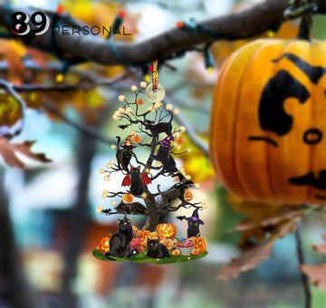 Black Cats Playing On Spooky Tree Halloween - Personalized Two Sided Ornament