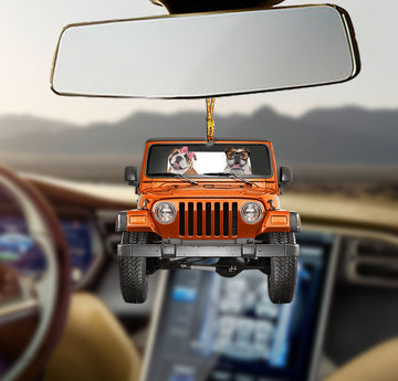English Bulldog Driving orange jeep Shape Ornament