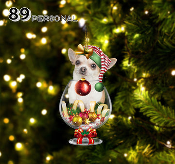 Chihuahua In Wine Glass Christmas Holiday - Two Sided Ornament