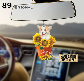 Cute Corgi With Sunflower - Personalized Name Two Sided Ornament - Dog Lovers