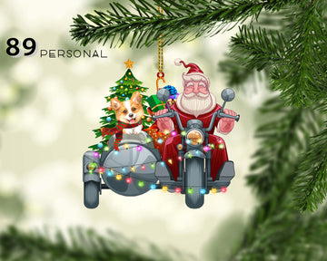 Corgi With Santa Claus On Motorcycle Christmas Decor - Two Sided Ornament