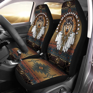 Wolf Native American warbonnet CAR SEAT COVERS