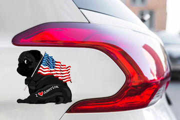 Black Pug love America flag independent day Decal
