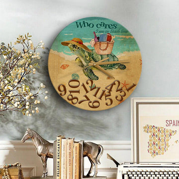 Turtle Who cares I Am On Beach Time Wooden Clock
