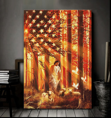 Jesus Walking With The Lambs -  Matte Canvas