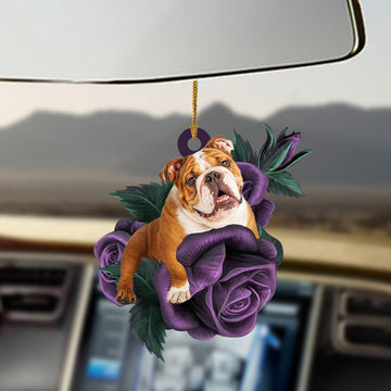 Bulldog purple rose two sided ornament