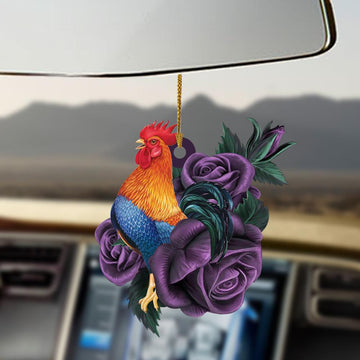 Chicken purple rose two sided ornament