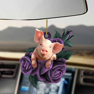 Pig purple rose two sided ornament