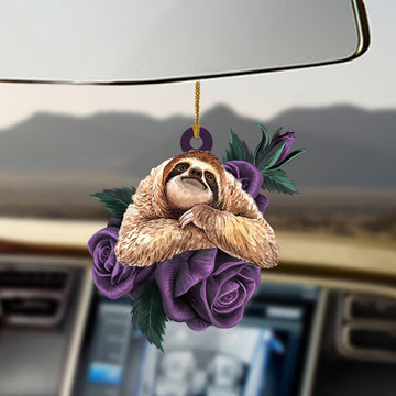 Sloth purple rose two sided ornament