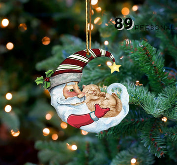 Cat Christmas Santa Claus Moon Hug Your Pet Christmas Holiday - One Sided Ornament