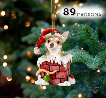 Chihuahua Coming up from the chimney Christmas Holiday - One Sided Ornament