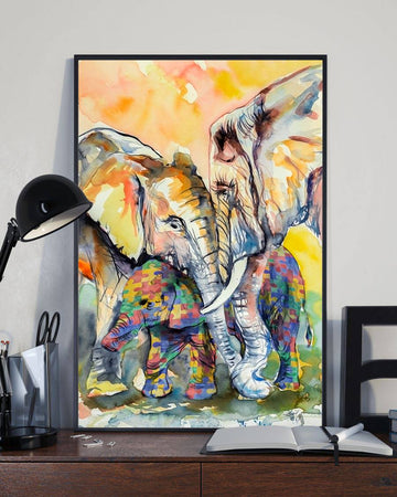 Autism Cute Elephant Family Elephant Family Paintings - Matte Canvas