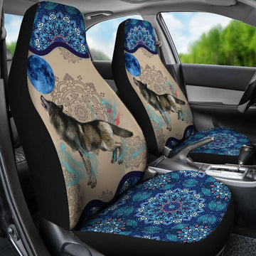 BLUE MOON MANDALA WOLF CAR SEAT COVERS