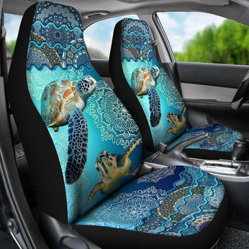 Cute Turtle Blue Boho Pattern - Car Seat Covers