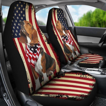 BASSET HOUND USA FLAG CAR SEAT COVERS