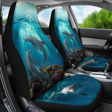 DOLPHINS LOVE IN BLUE OCEAN - CAR SEAT COVERS