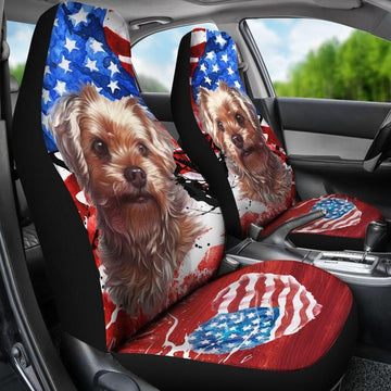 YORKSHIRE TERRIER USA HEART FLAG SEAT COVERS