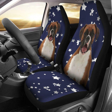 Cute Boxer Stars Blue - Car Seat Covers