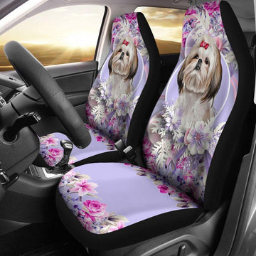 SHIH TZU PURPLE FLOWER LOVELY DOG - CAR SEAT COVERS