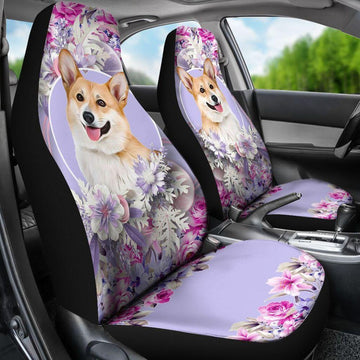 Cute Corgi Purple Flower - Car Seat Covers