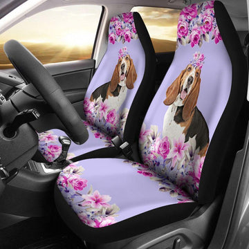 CUTE BASSET HOUND PURPLE FLOWER - CAR SEAT COVERS