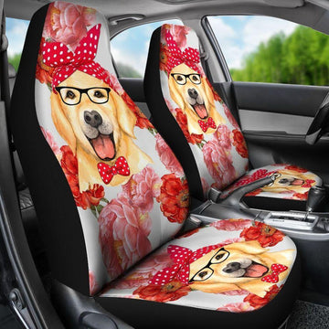 GOLDEN RETRIEVER RED FLOWER SEAT COVERS