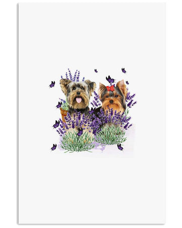 Yorkshire Terrier with lavender flower poster