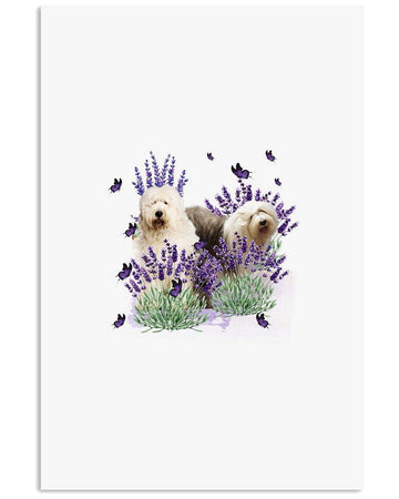 Old English Sheepdog With Lavender flower poster