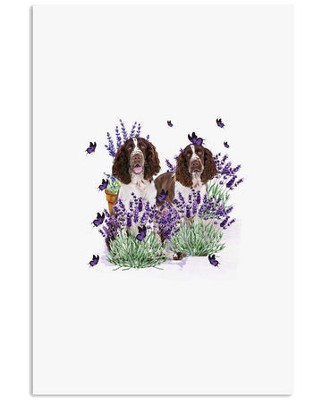 English Springer Spaniel with lavender flower poster