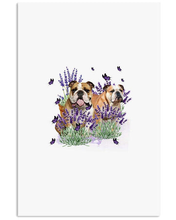 Bulldog with lavender flower poster
