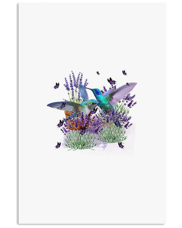 Hummingbird with lavender flower poster