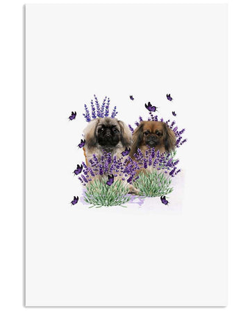 Pekingese With Lavender flower poster