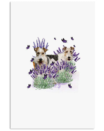Fox Terrier with lavender flower poster