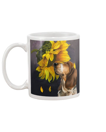Basset hound a sunflower  Mug White 11Oz