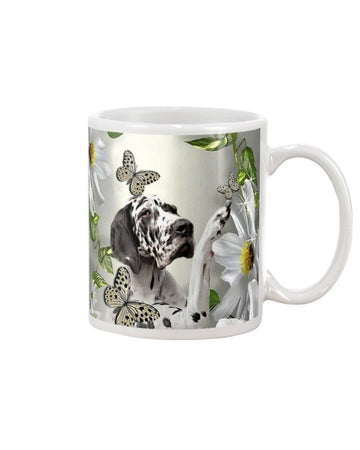 Great dane daisy and butterfly face Mug White