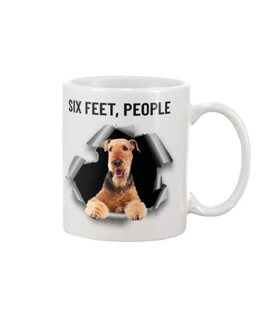 Airedale Terrier six feet people Mug White 11Oz
