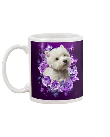 Westie purple flowers Mug White 11Oz