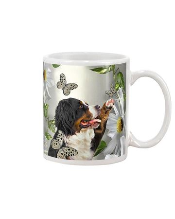bernese mountain daisy and butterfly face Mug White 11Oz