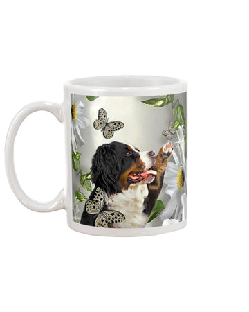 bernese mountain daisy and butterfly face Mug White 11Oz