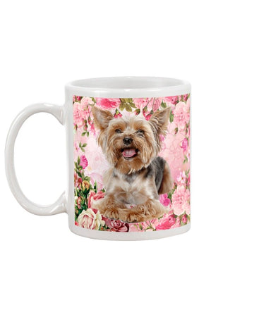 yorkshire terrier pink roses Mug White 11Oz